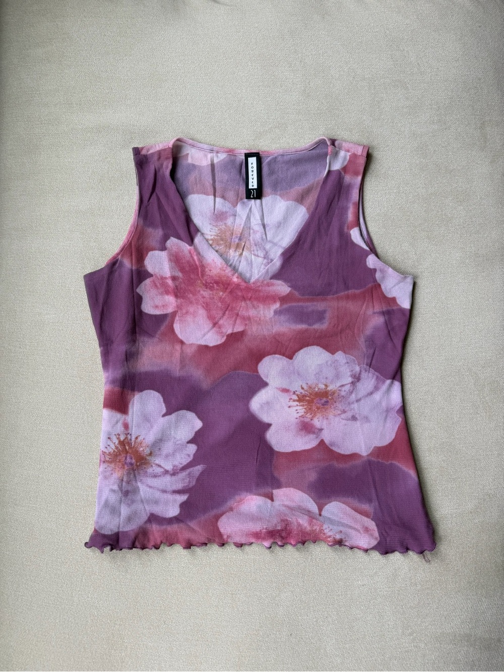 Vintage Forever 21 Y2K Pink Tropical Floral Print Sleeveless Top Size S-M